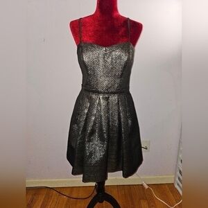 Guess "Allison" Silver & Black Sparkle Fit & Flare Party Dress With Pockets, 10